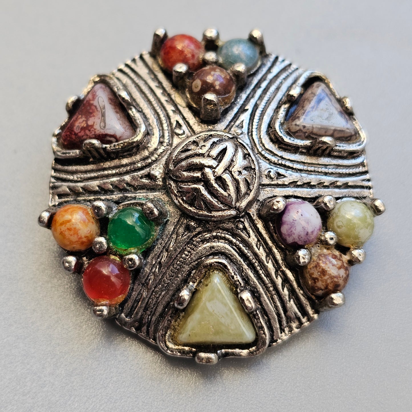 Scottish Celtic Style Brooch with multi-coloured Glass Stones