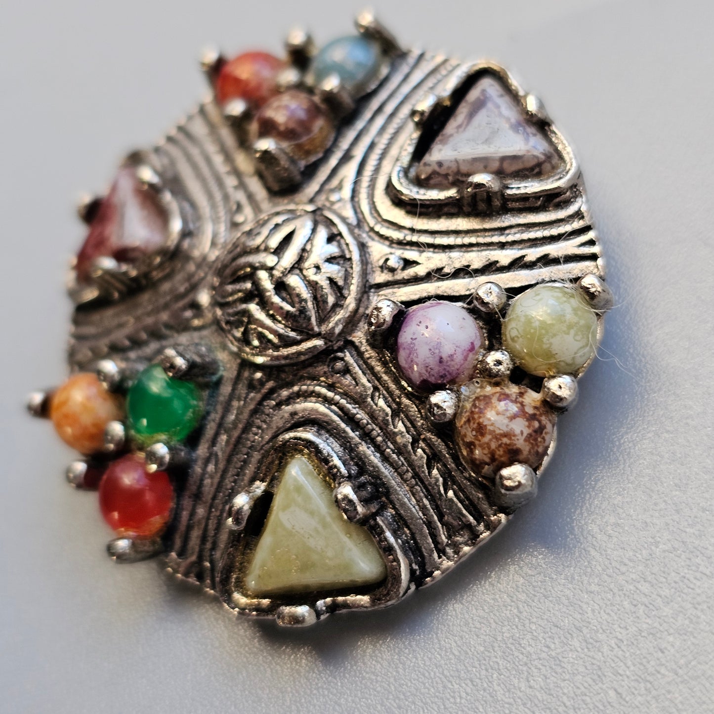 Scottish Celtic Style Brooch with multi-coloured Glass Stones