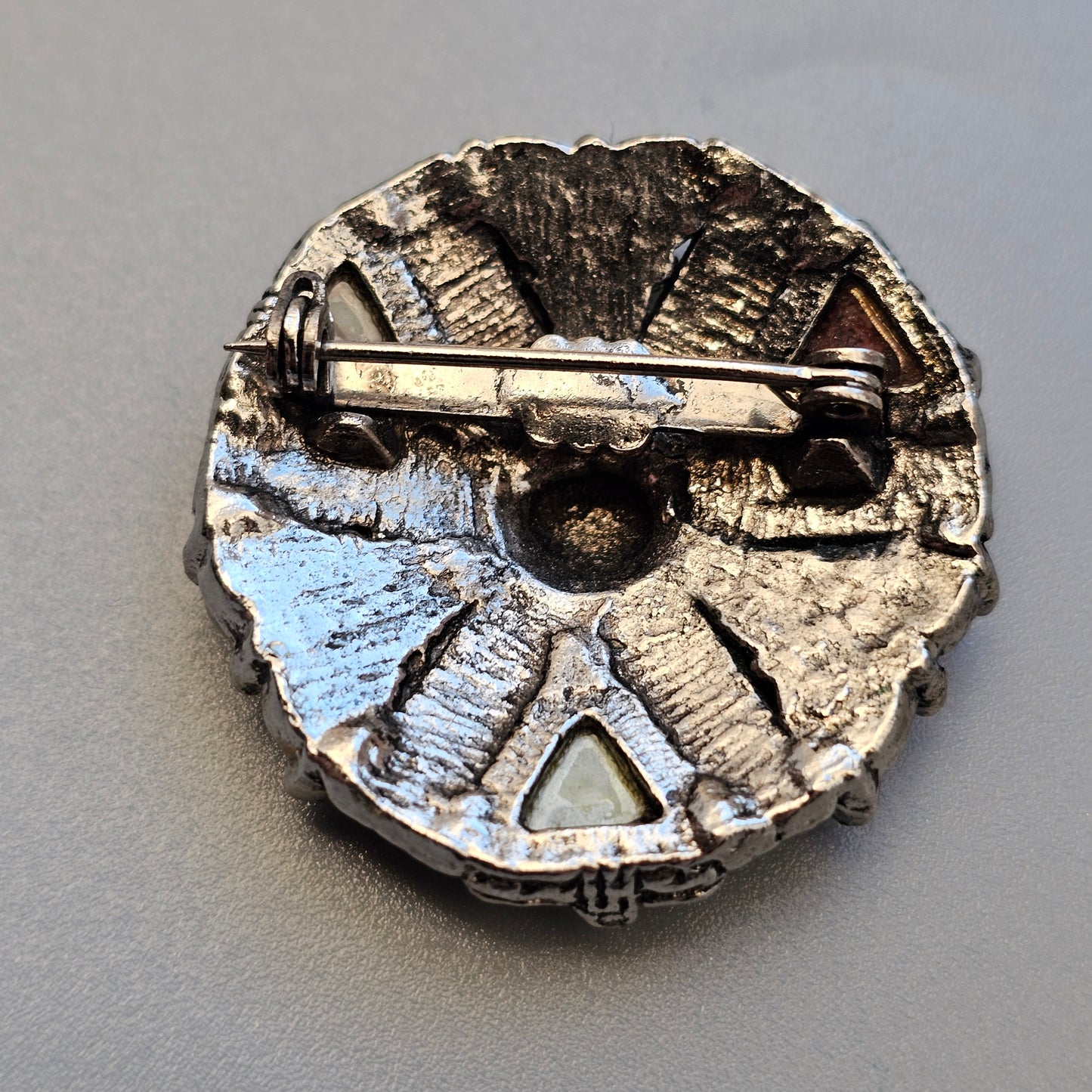 Scottish Celtic Style Brooch with multi-coloured Glass Stones