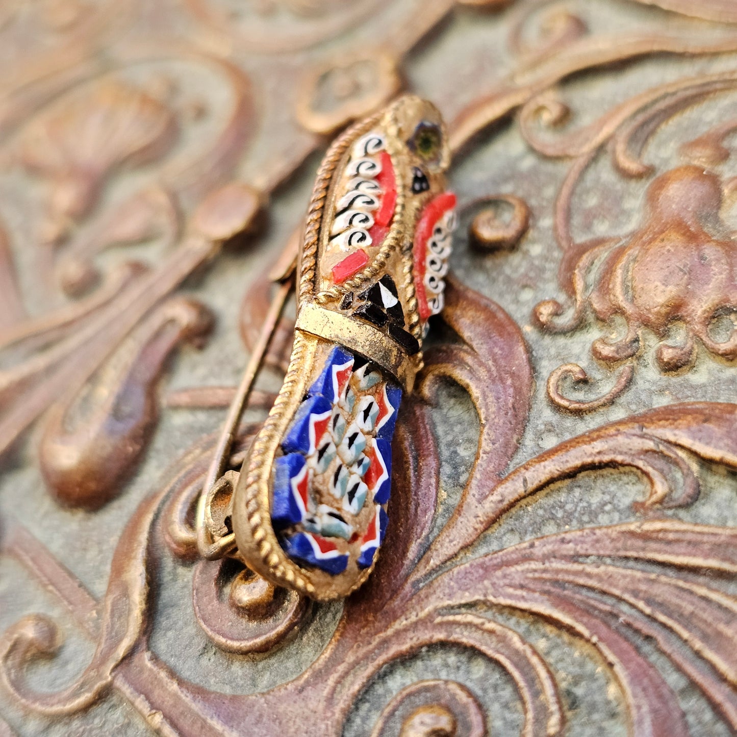 Small Vintage Micro Mosaic Shoe Brooch Italy