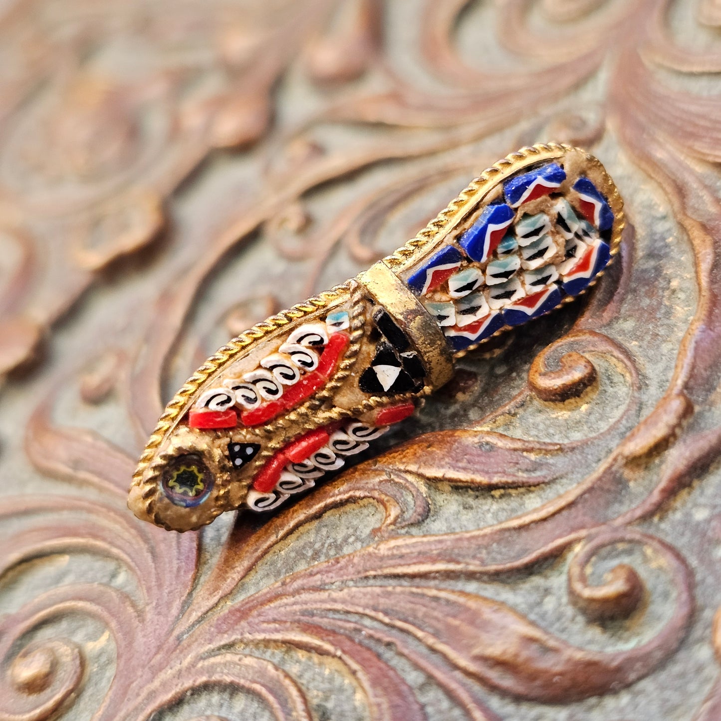 Small Vintage Micro Mosaic Shoe Brooch Italy