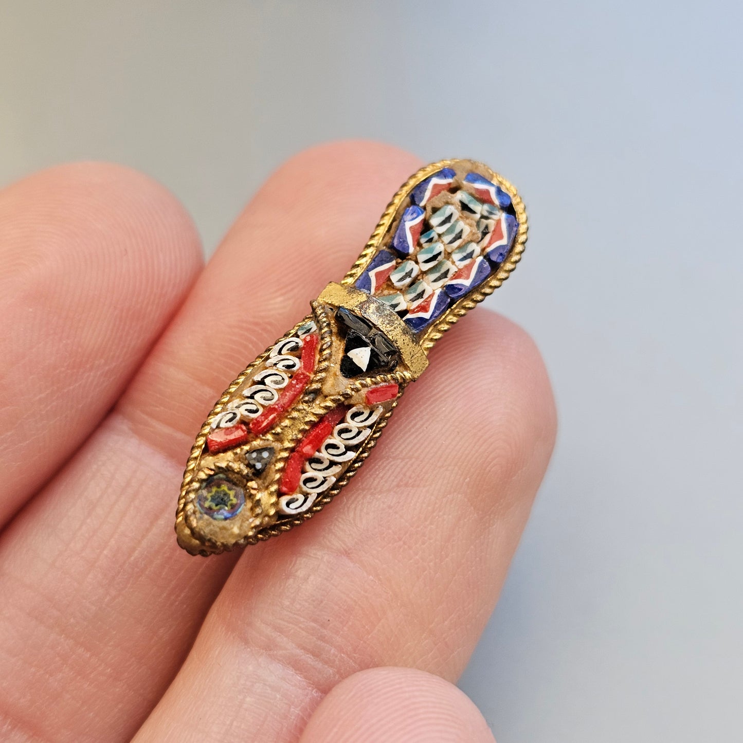 Small Vintage Micro Mosaic Shoe Brooch Italy