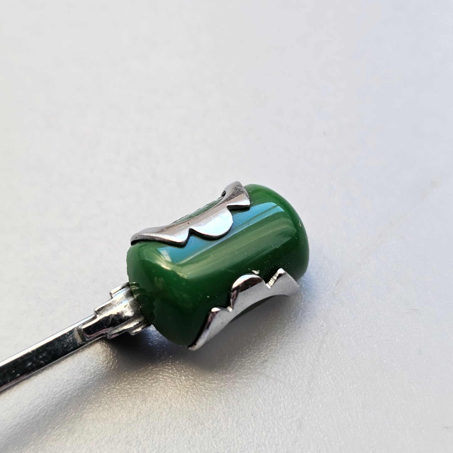 Vintage Machine Age Art Deco era Chromed Bar Brooch Green