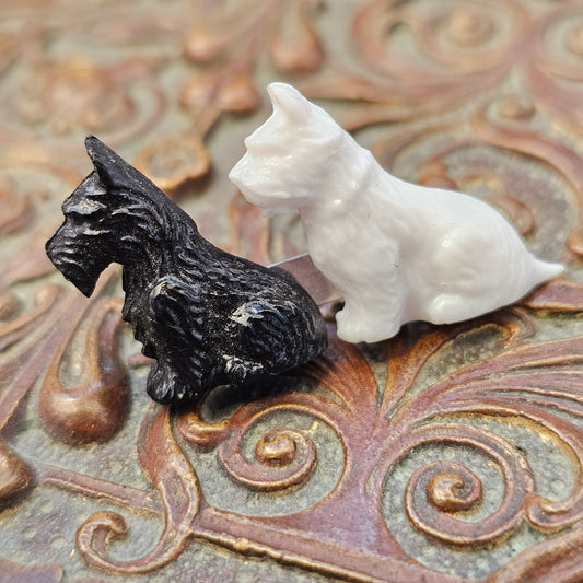 Vintage Plastic Black & White Scottish Terrier West Highland Terrier Brooch