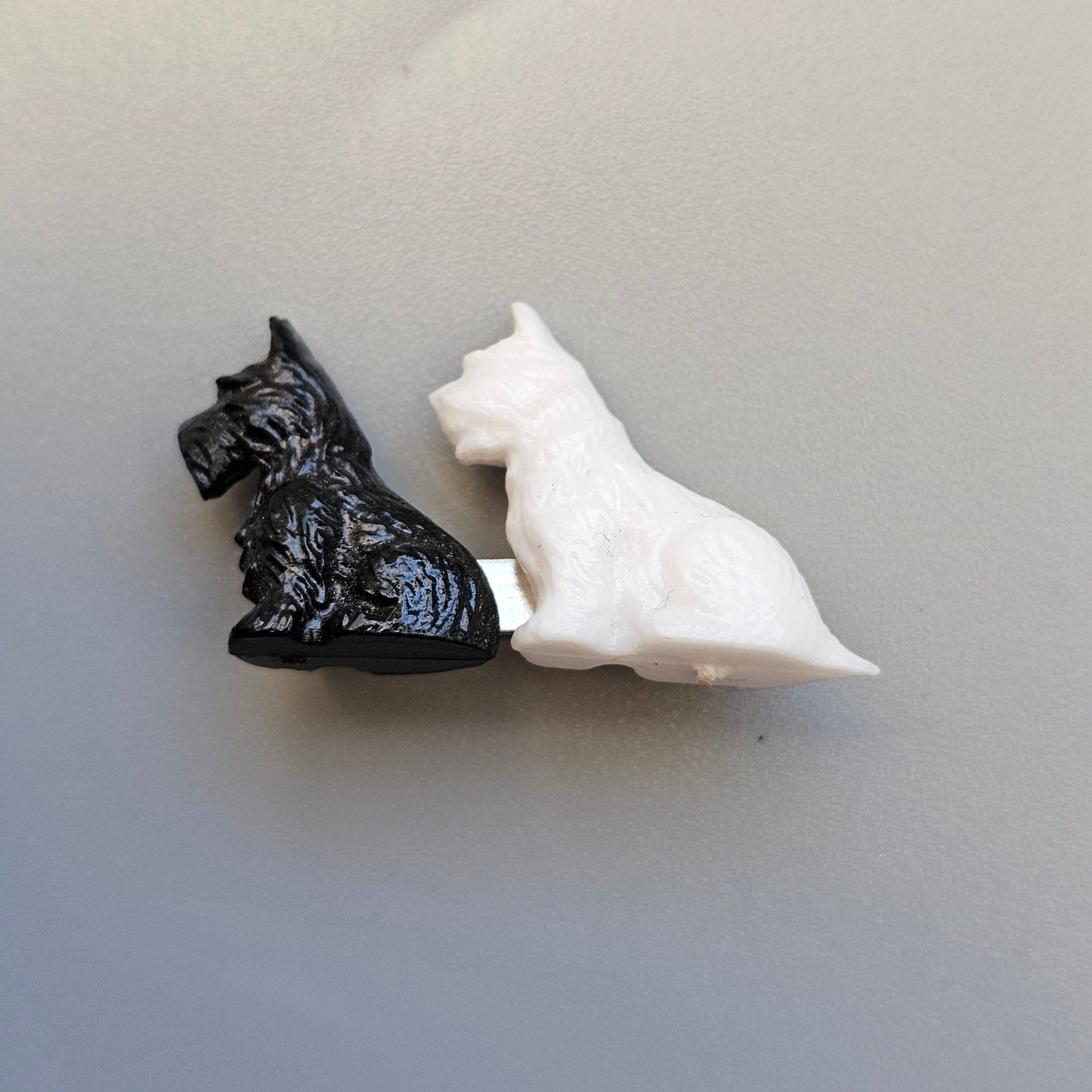 Vintage Plastic Black & White Scottish Terrier West Highland Terrier Brooch