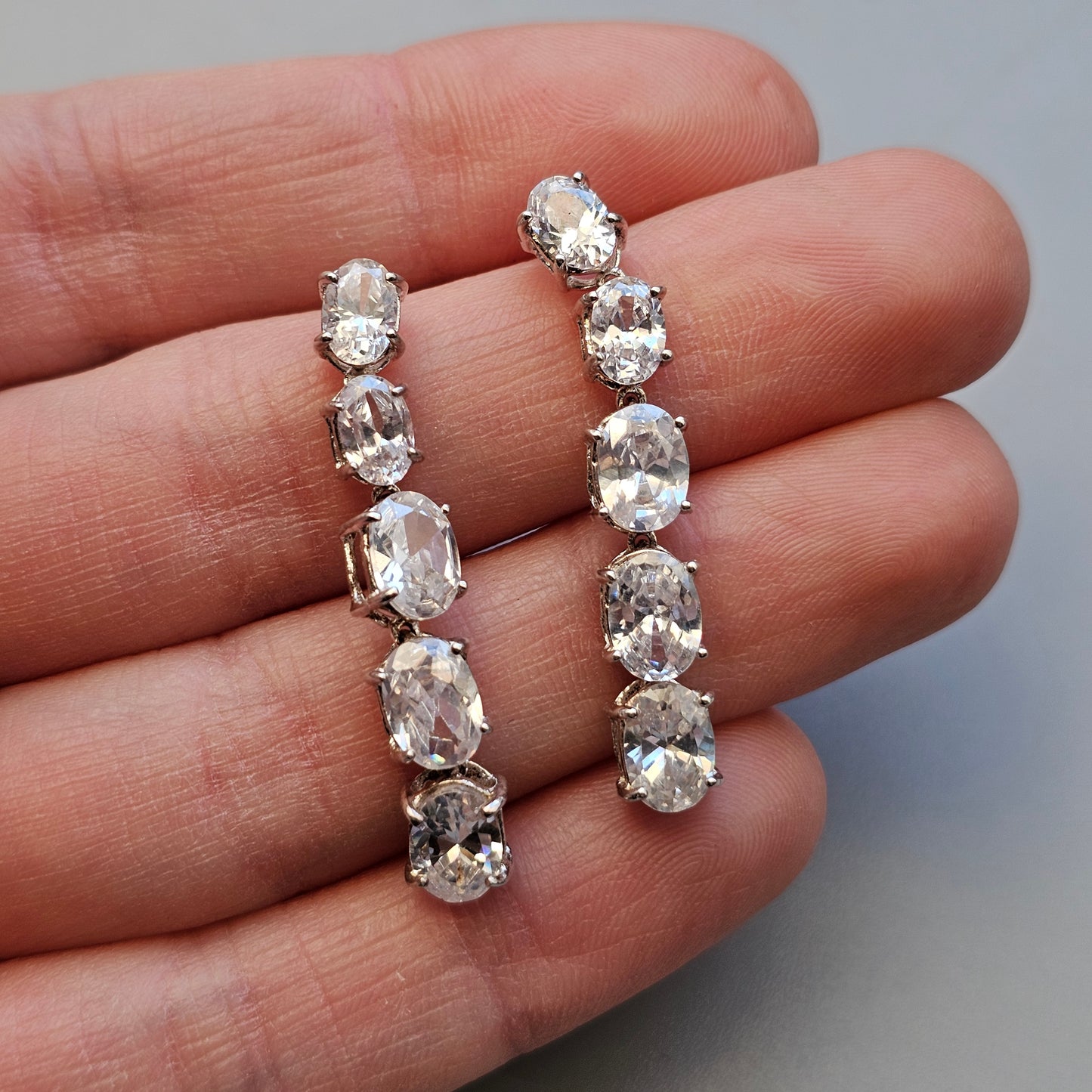 Sterling Silver & Cubic Zirconia Drop Earrings 35mm drop