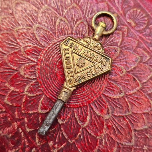 Ben J Harral Eldon Street Barnsley Watchmaker & Jeweller Antique Advertising Pocket Watch Key