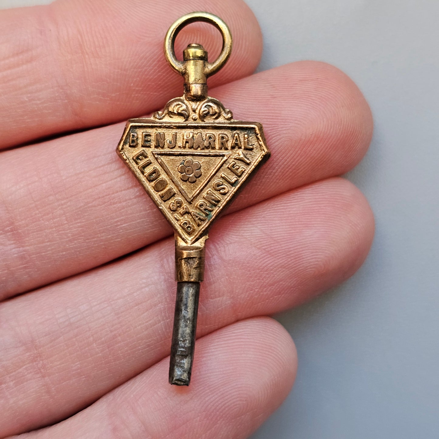 Ben J Harral Eldon Street Barnsley Watchmaker & Jeweller Antique Advertising Pocket Watch Key