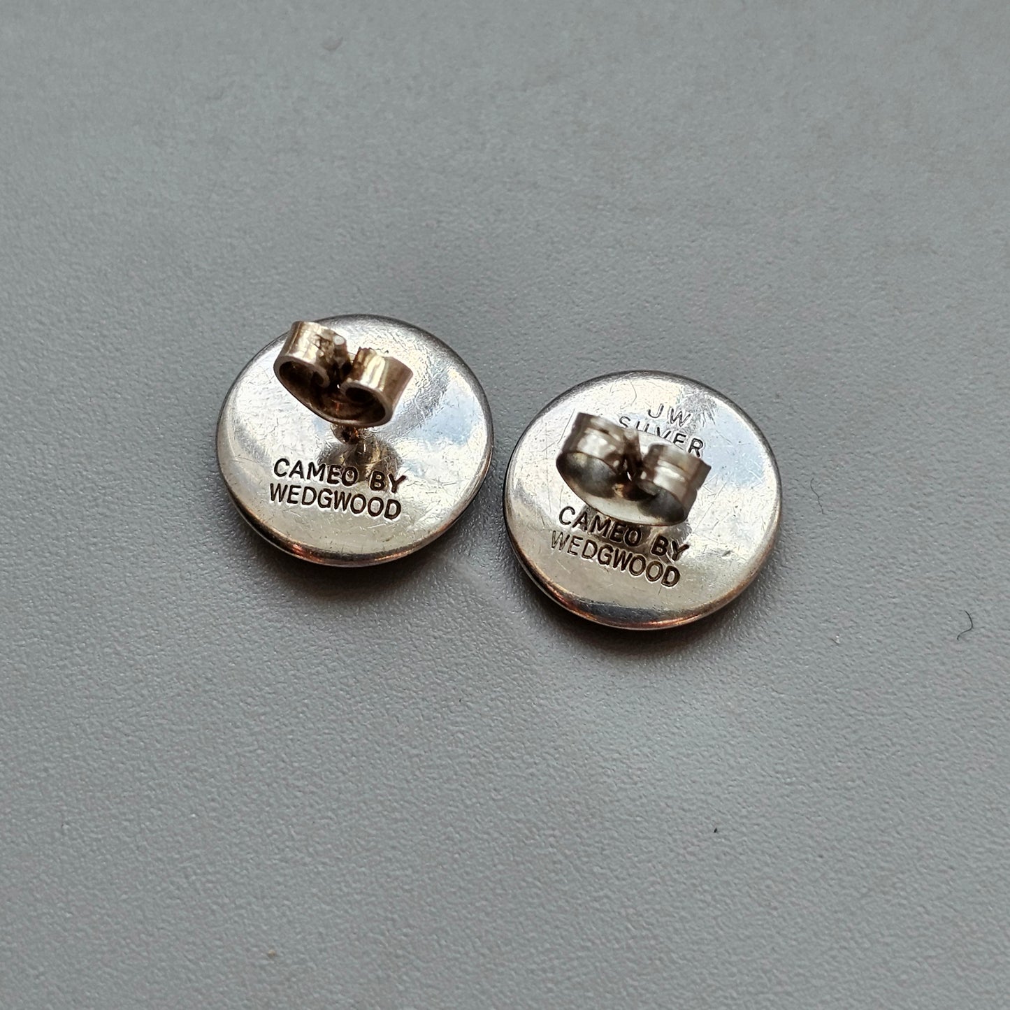 Vintage Wedgwood Black Jasperware Sterling Silver Cherub Stud Earrings