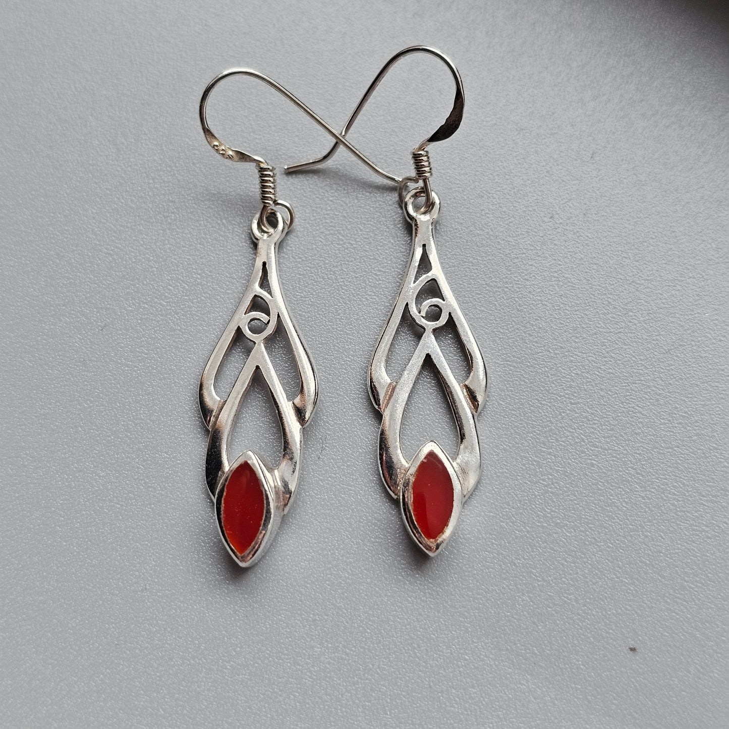 Sterling Silver & Carnelian Agate Celtic Style Drop Earrings