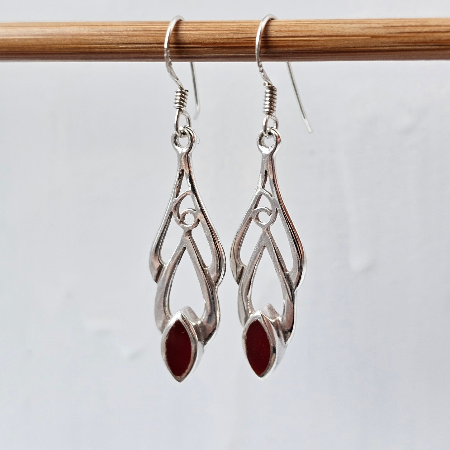 Sterling Silver & Carnelian Agate Celtic Style Drop Earrings