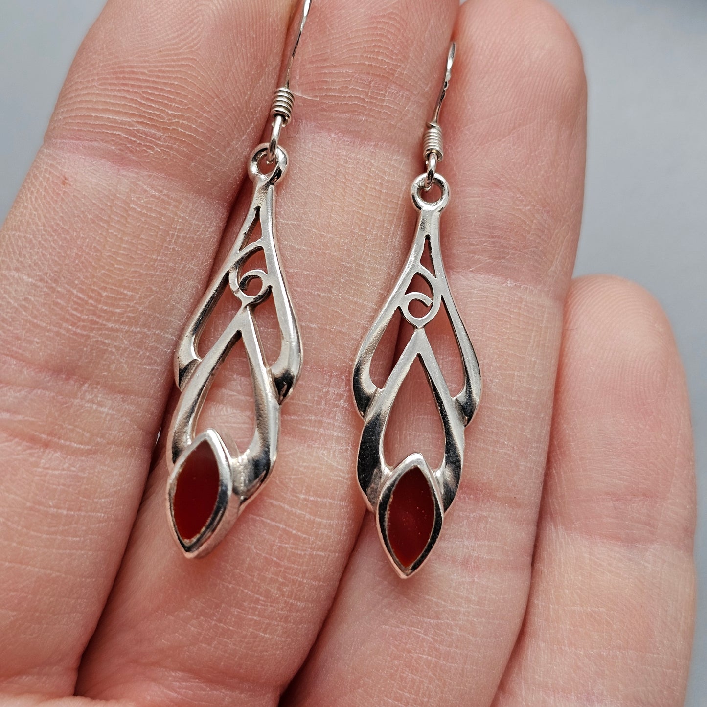 Sterling Silver & Carnelian Agate Celtic Style Drop Earrings