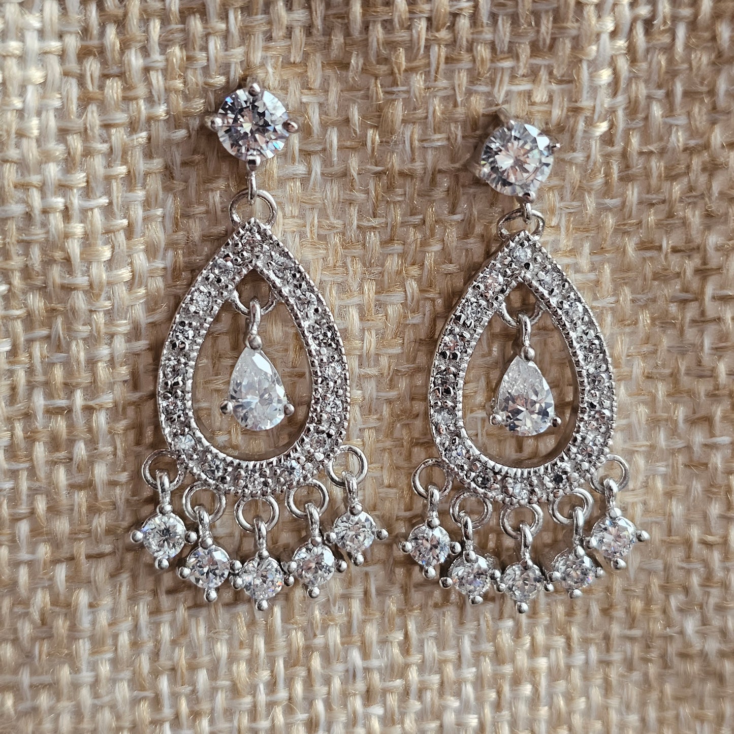 Sterling Silver & Crystal Tear Drop Dangle Earrings