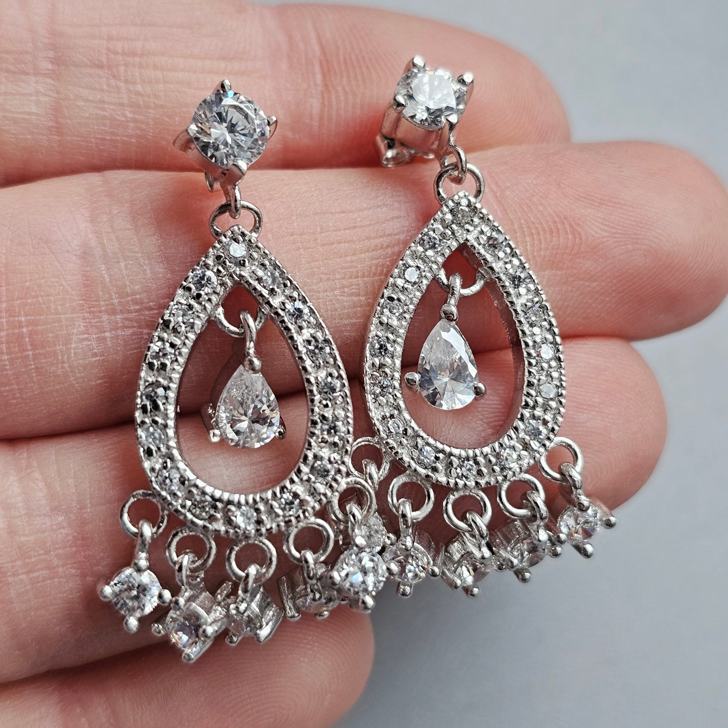Sterling Silver & Crystal Tear Drop Dangle Earrings