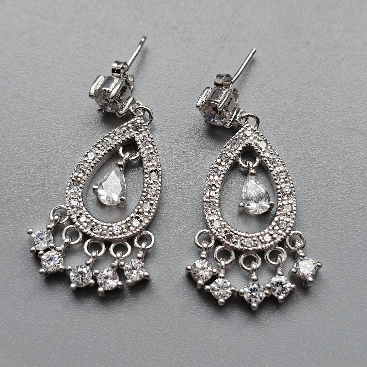 Sterling Silver & Crystal Tear Drop Dangle Earrings