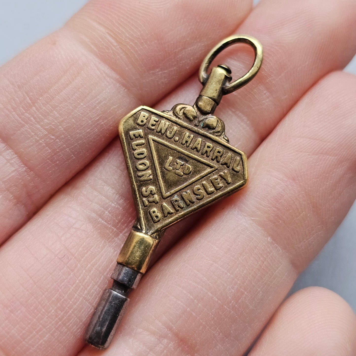 Ben J Harral Ltd Eldon Street Barnsley Watchmaker & Jeweller Antique Advertising Pocket Watch Key