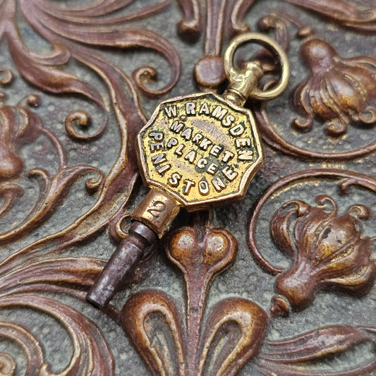 W Ramsden Market Place Penistone Watchmaker Jeweller and Goldsmith Antique Advertising Pocket Watch Key