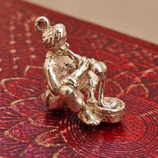Vintage Silver Snake Charmer Bracelet Charm Pendant