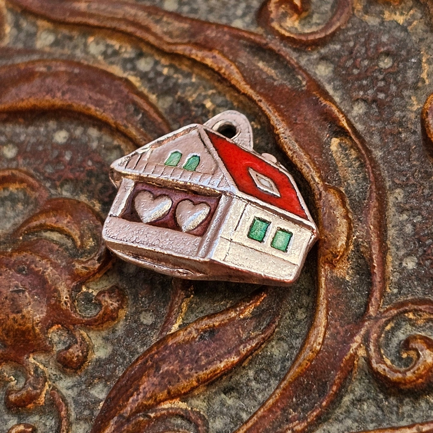 Small Vintage c1950s Silver & Enamel House Bracelet Charm Pendant