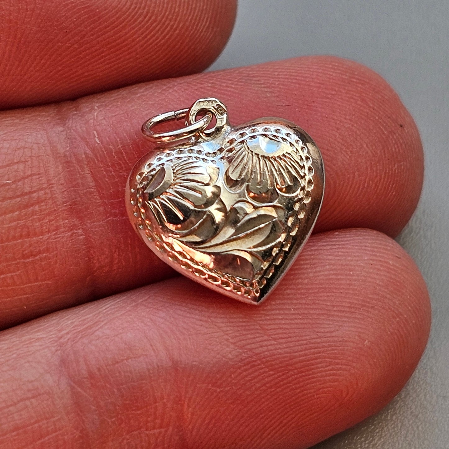 Vintage Silver Hand-Engraved Heart Bracelet Charm Pendant