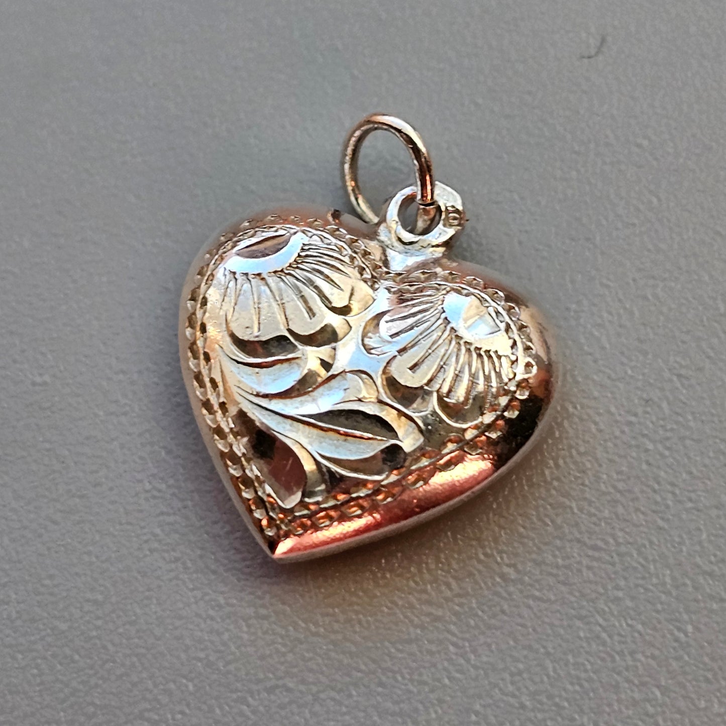 Vintage Silver Hand-Engraved Heart Bracelet Charm Pendant