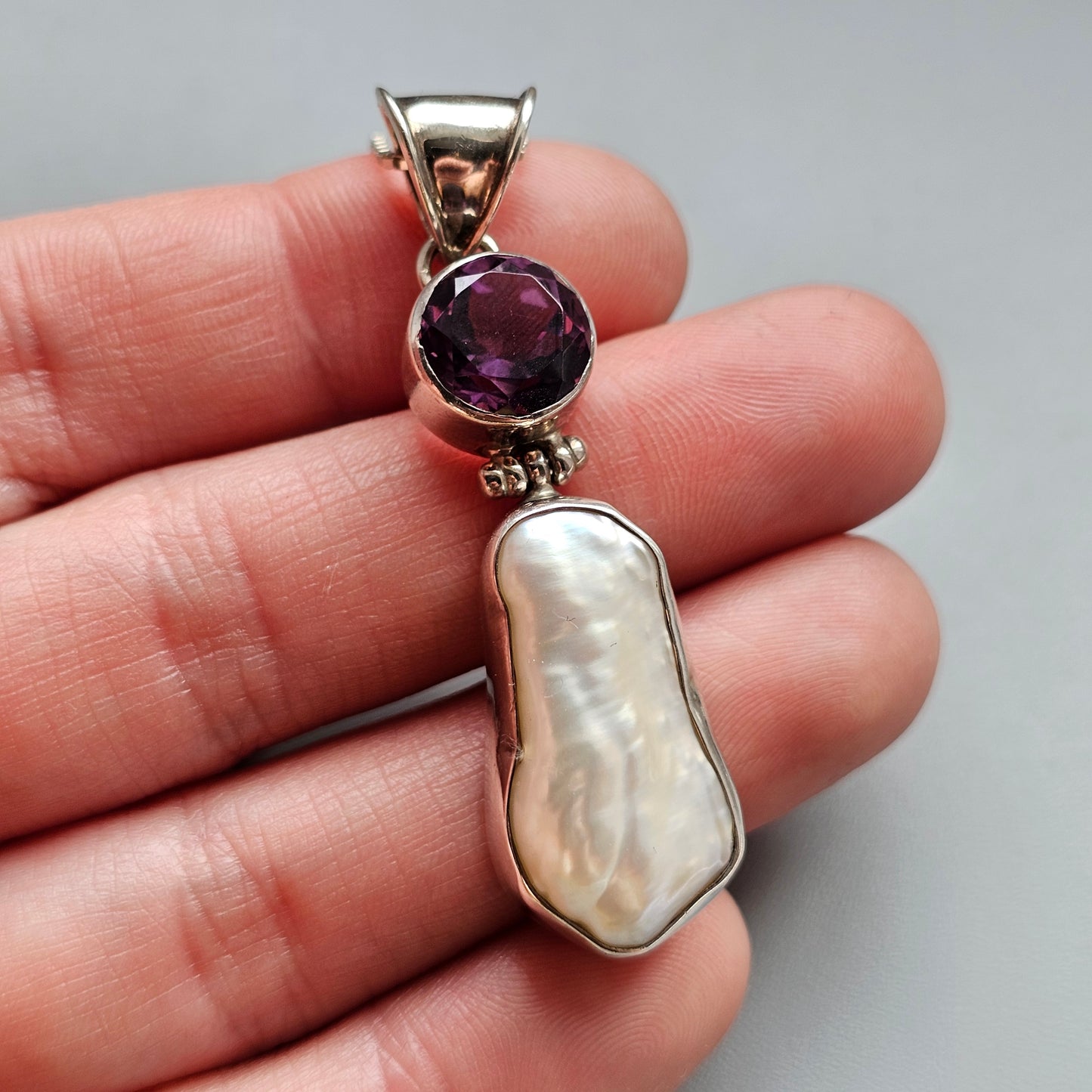 Sterling Silver Pearl and Purple Amethyst Necklace Pendant