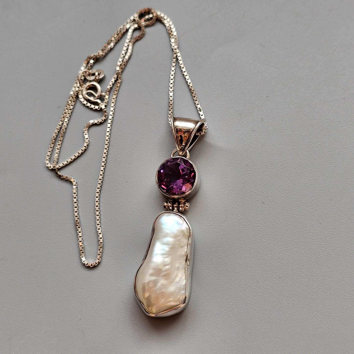 Sterling Silver Pearl and Purple Amethyst Necklace Pendant