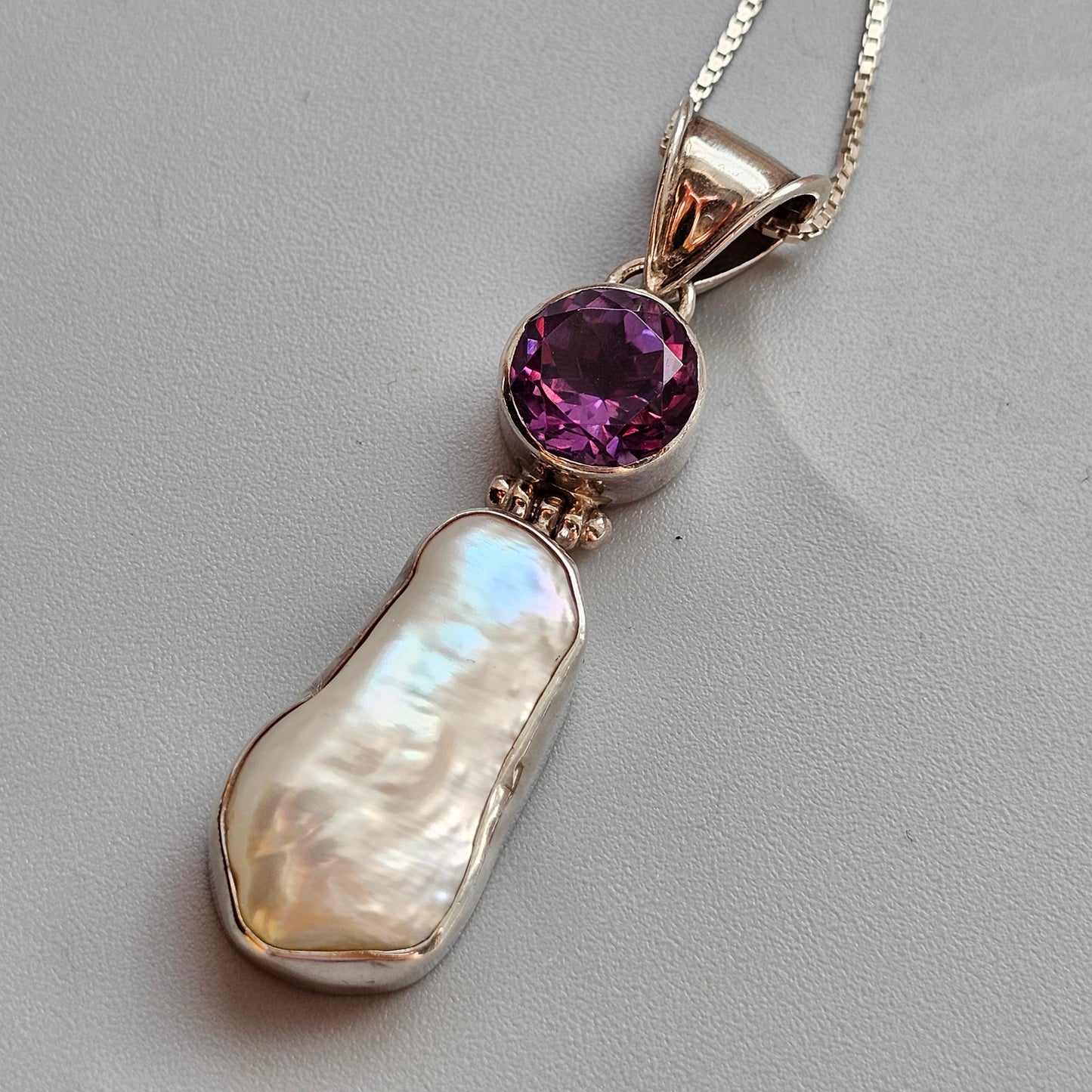 Sterling Silver Pearl and Purple Amethyst Necklace Pendant