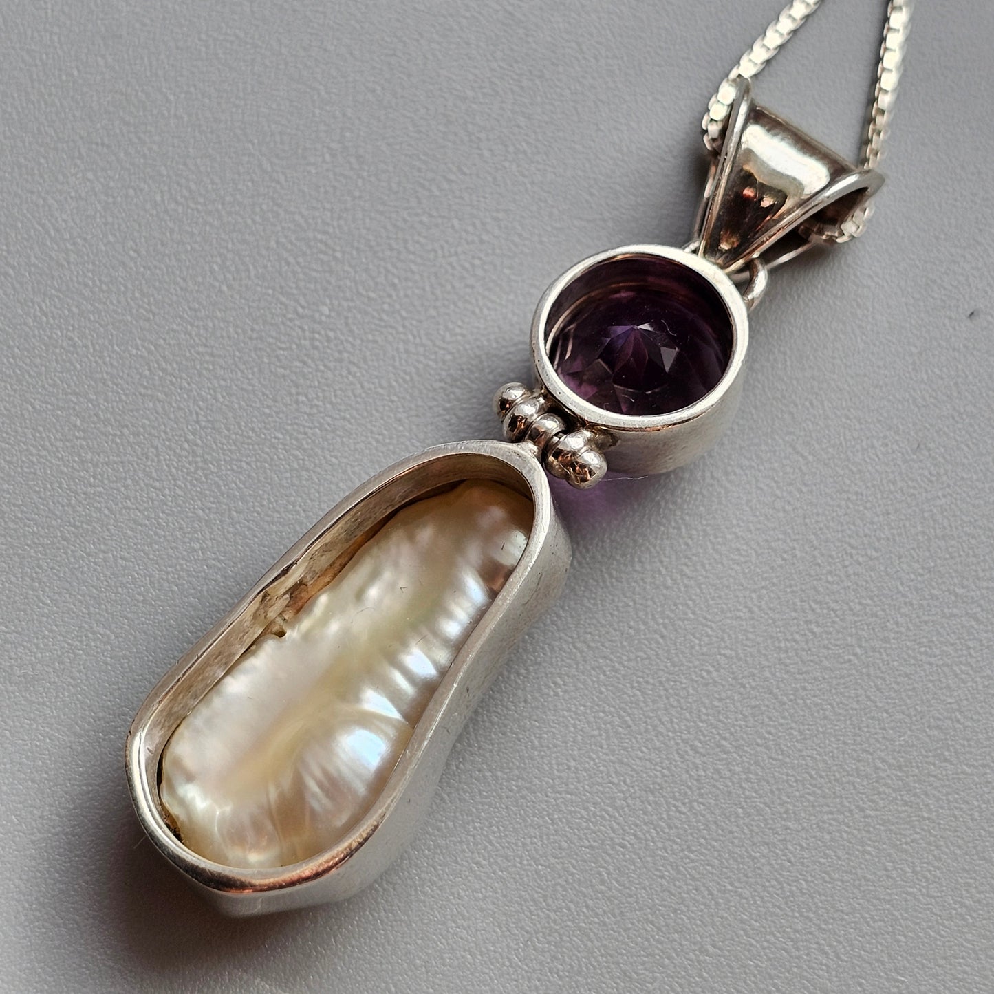 Sterling Silver Pearl and Purple Amethyst Necklace Pendant