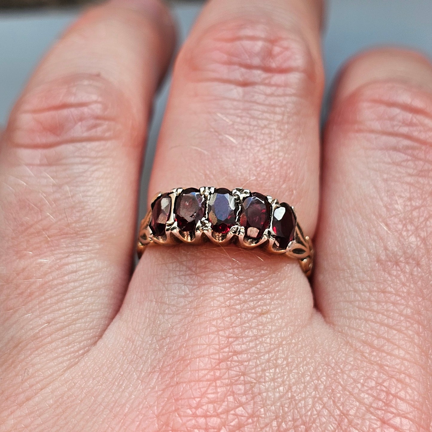 Vintage Antique Style Five Stone Garnet Silver Ring