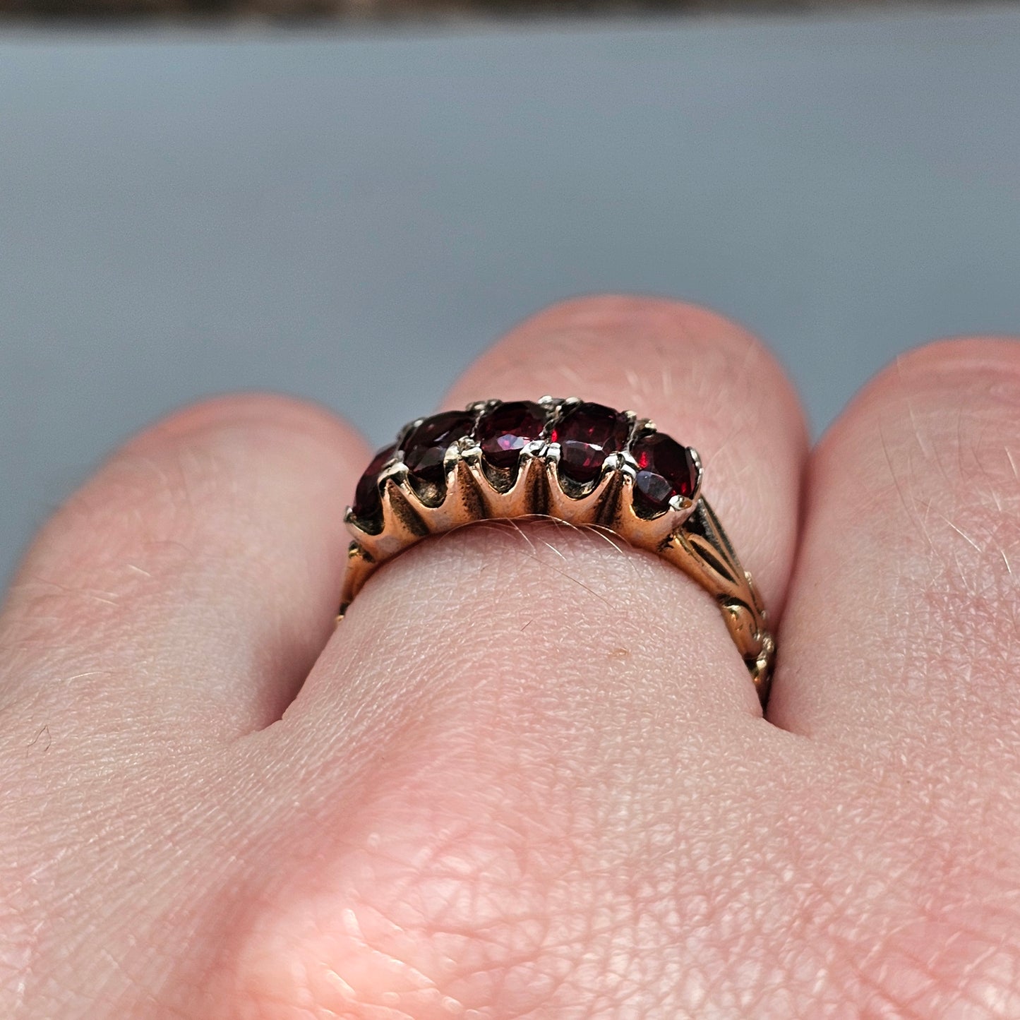 Vintage Antique Style Five Stone Garnet Silver Ring