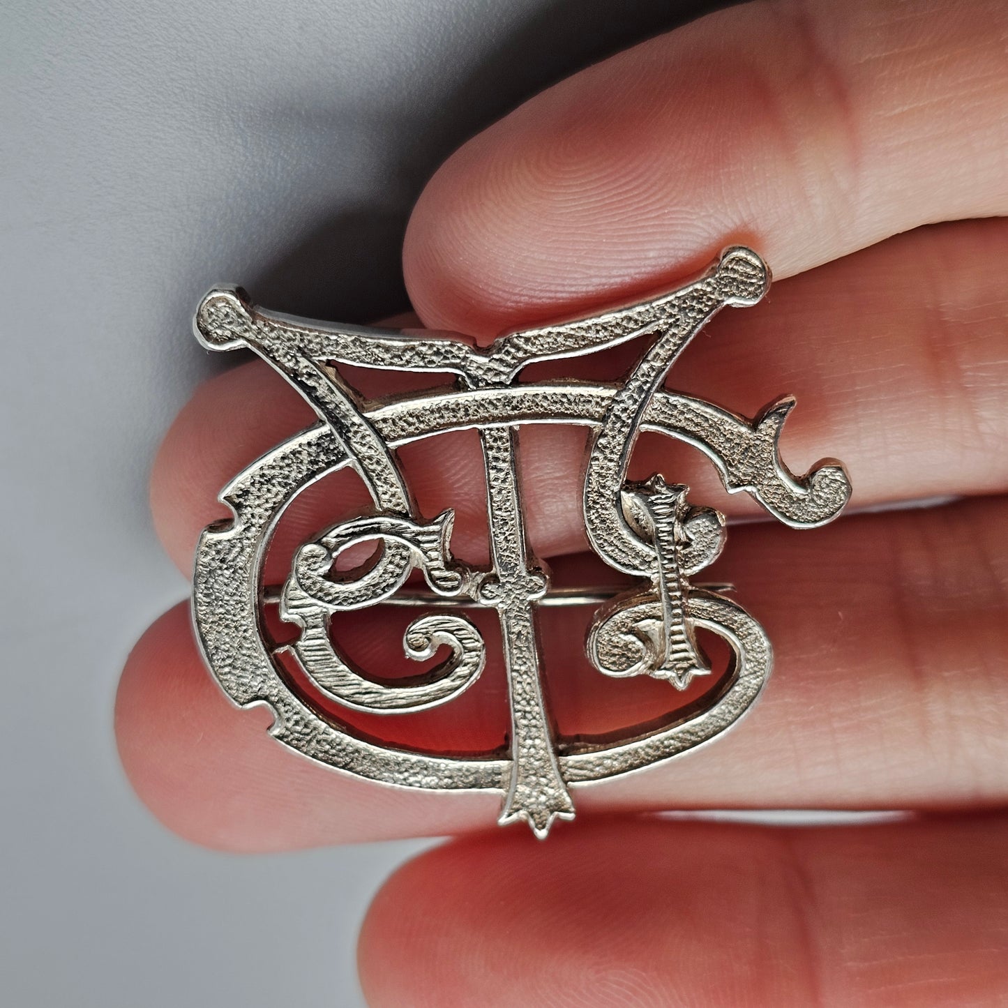 Antique 1920s Irish Silver Monogram Initial Brooch, Art Nouveau Arts & Crafts Style