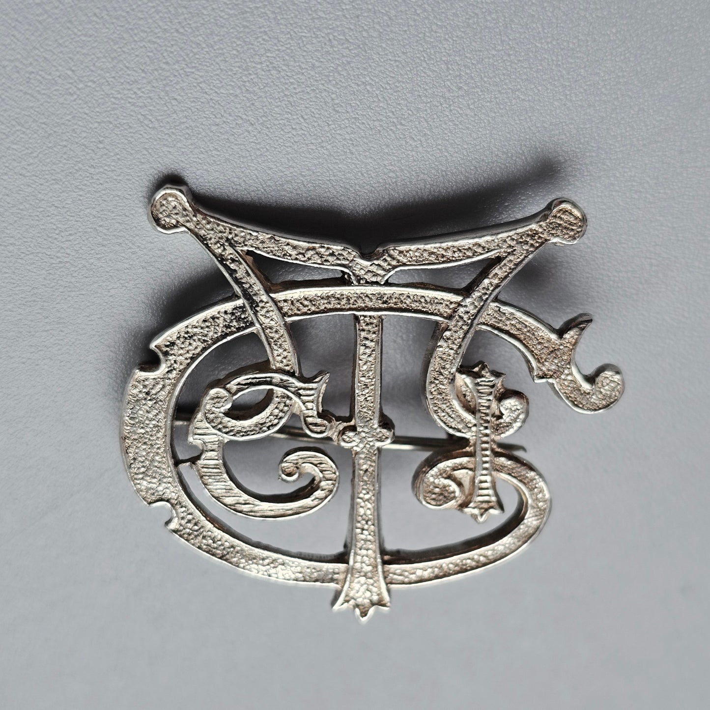 Antique 1920s Irish Silver Monogram Initial Brooch, Art Nouveau Arts & Crafts Style