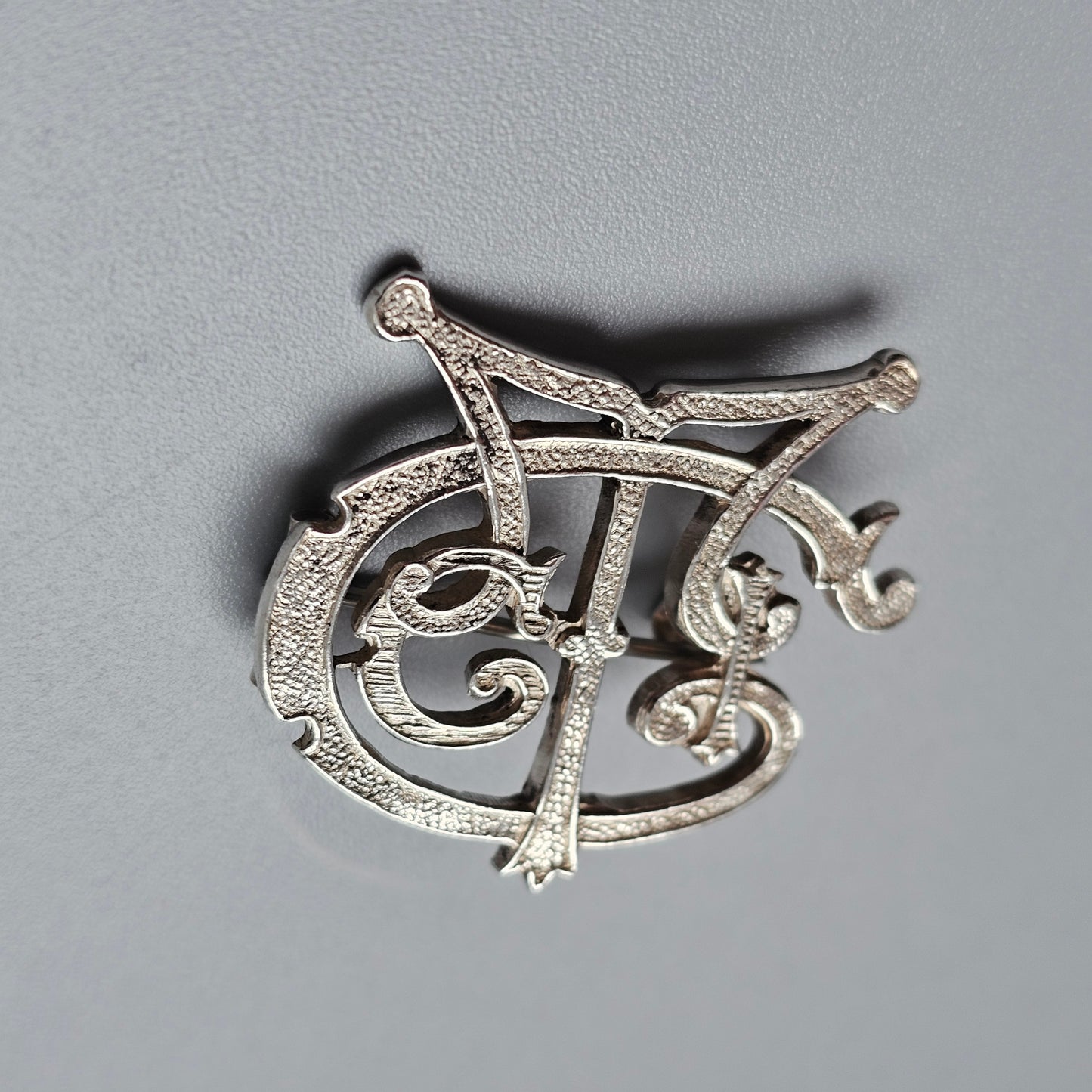 Antique 1920s Irish Silver Monogram Initial Brooch, Art Nouveau Arts & Crafts Style