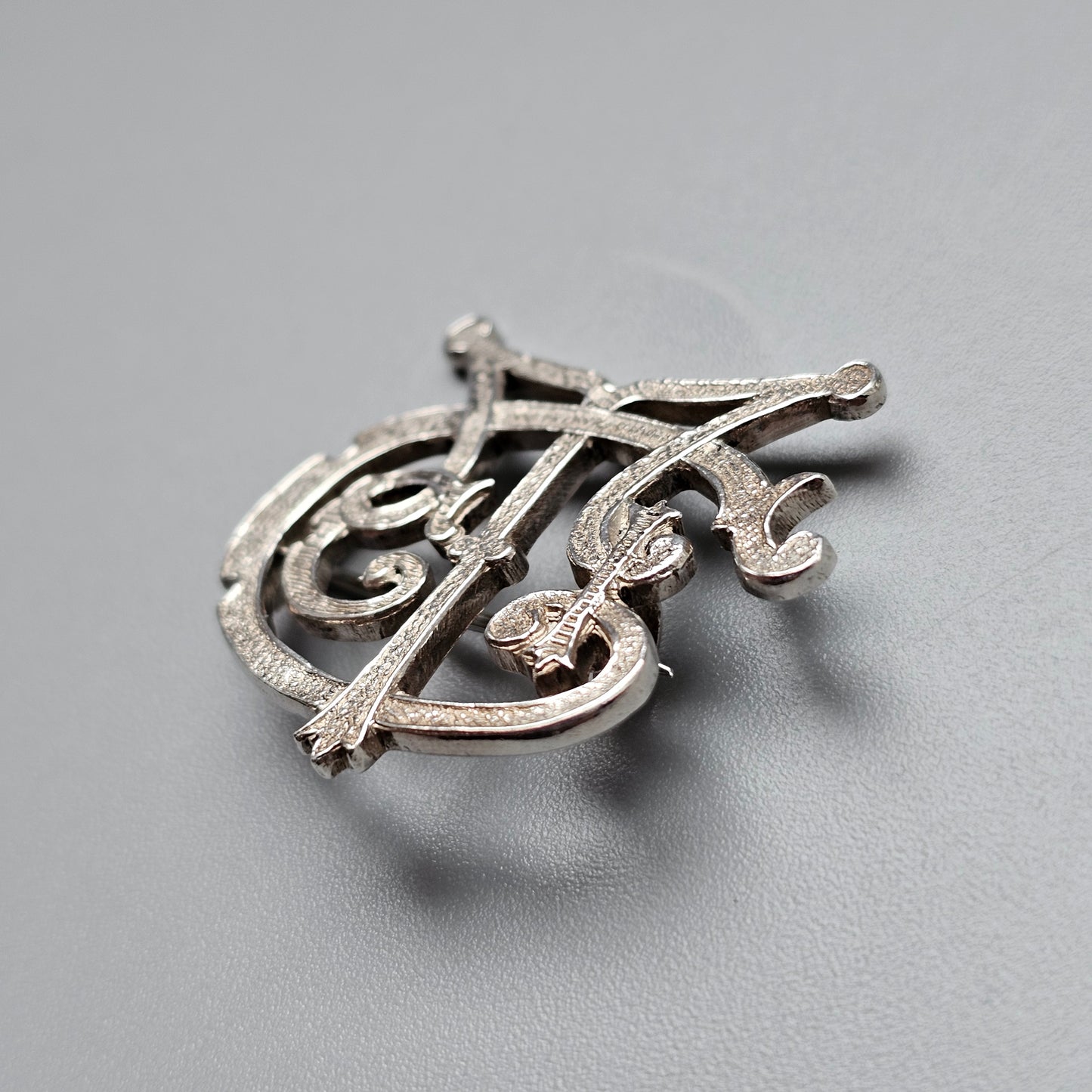 Antique 1920s Irish Silver Monogram Initial Brooch, Art Nouveau Arts & Crafts Style