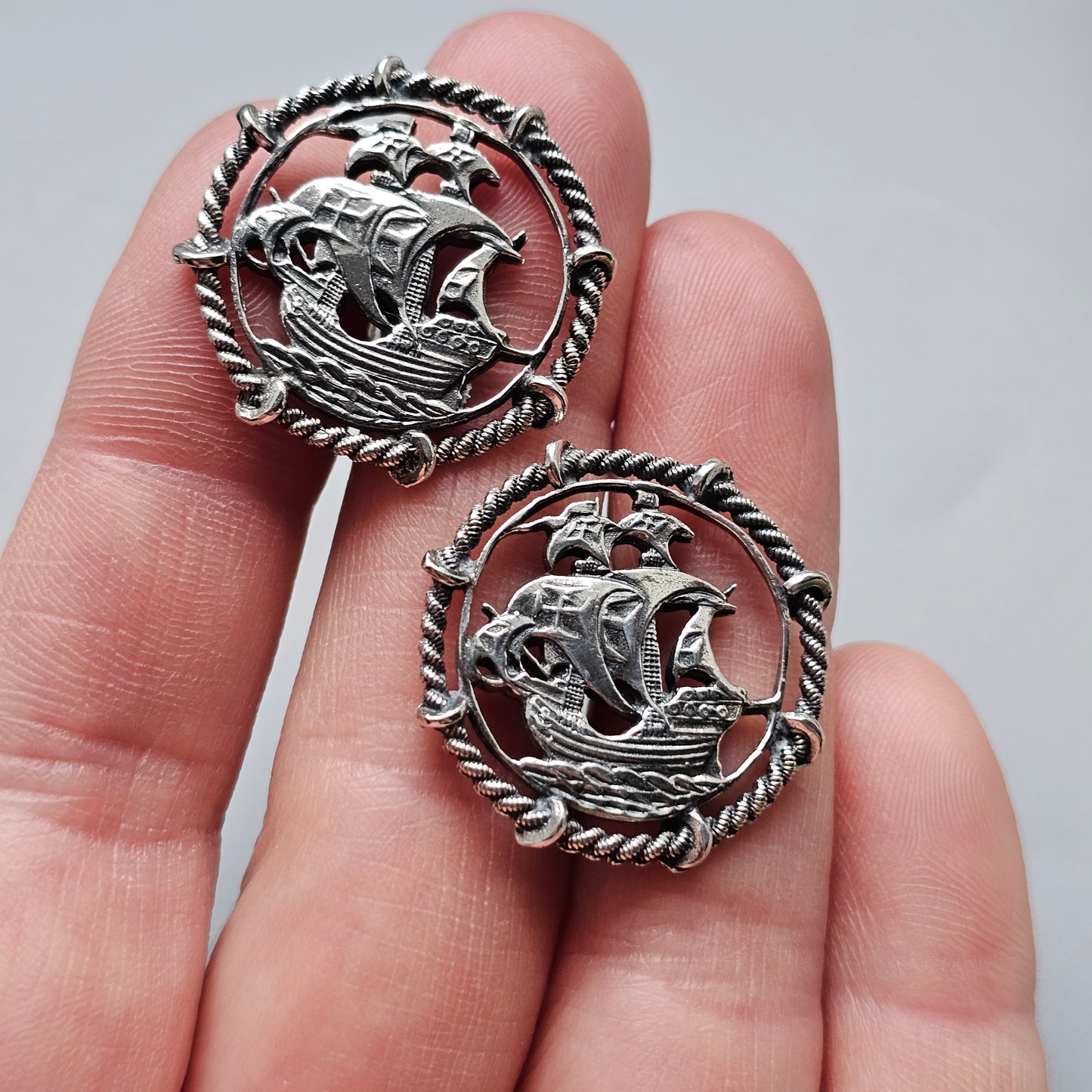 Vintage Portuguese Silver Nautical Galleon Ship Cufflinks