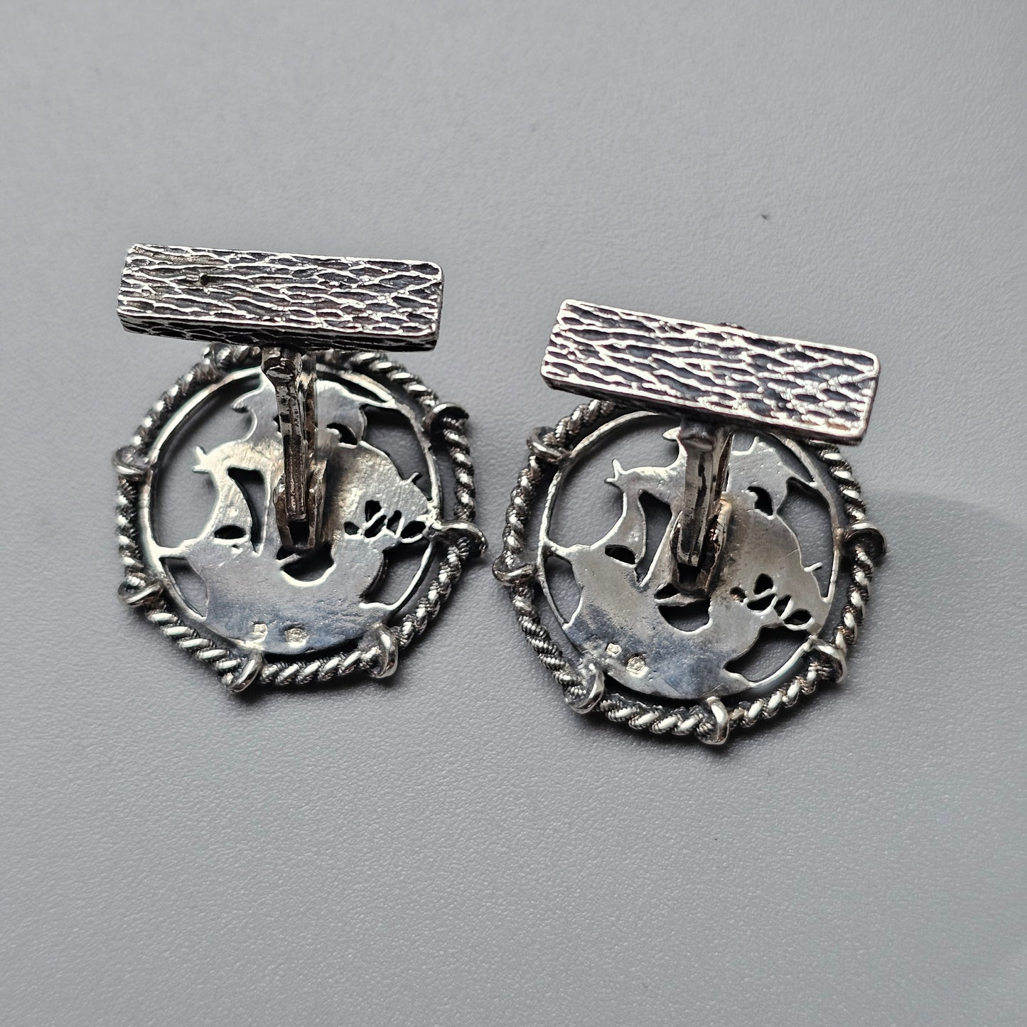 Vintage Portuguese Silver Nautical Galleon Ship Cufflinks