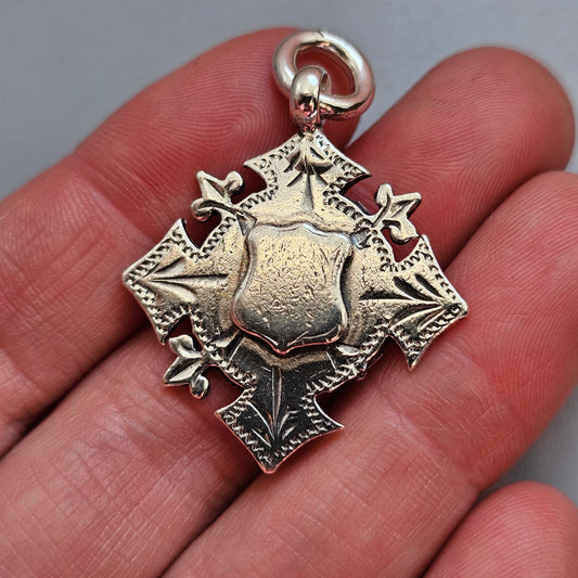 Antique Late Victorian Sterling Silver Pocket Watch Fob / Necklace Pendant 1897