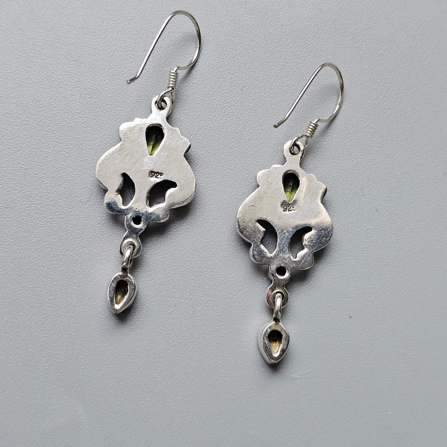 Sterling Silver Peridot Garnet and Citrine Drop Earrings