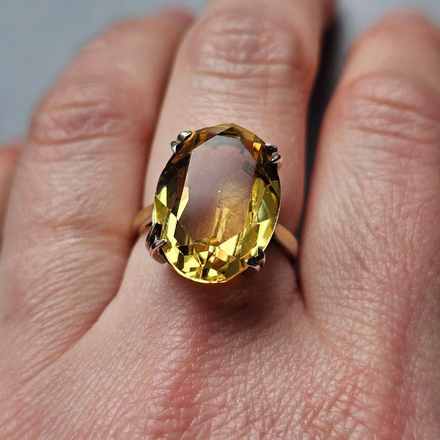 Vintage 1970s Gold Plated Sterling Silver with Citrine Style Glass Cocktail Ring
