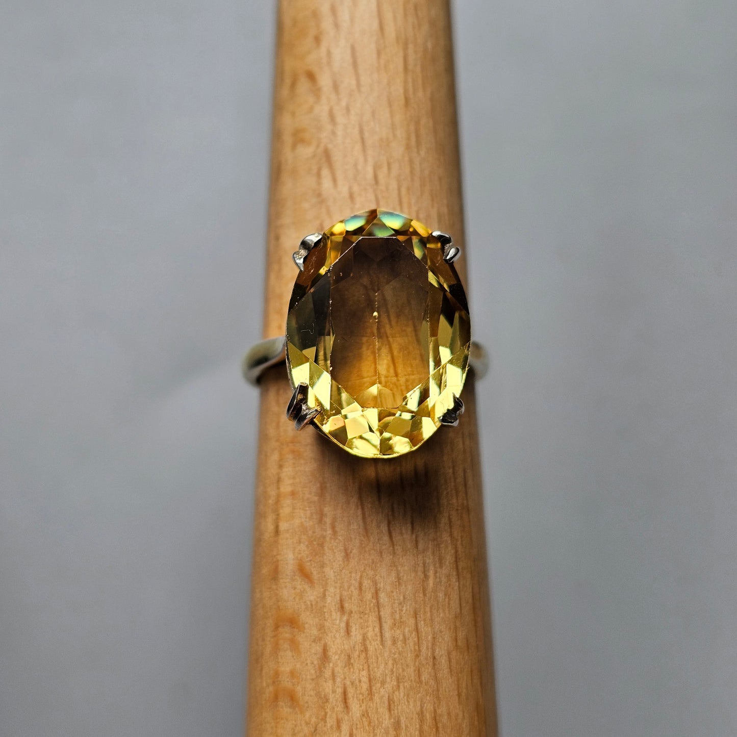 Vintage 1970s Gold Plated Sterling Silver with Citrine Style Glass Cocktail Ring