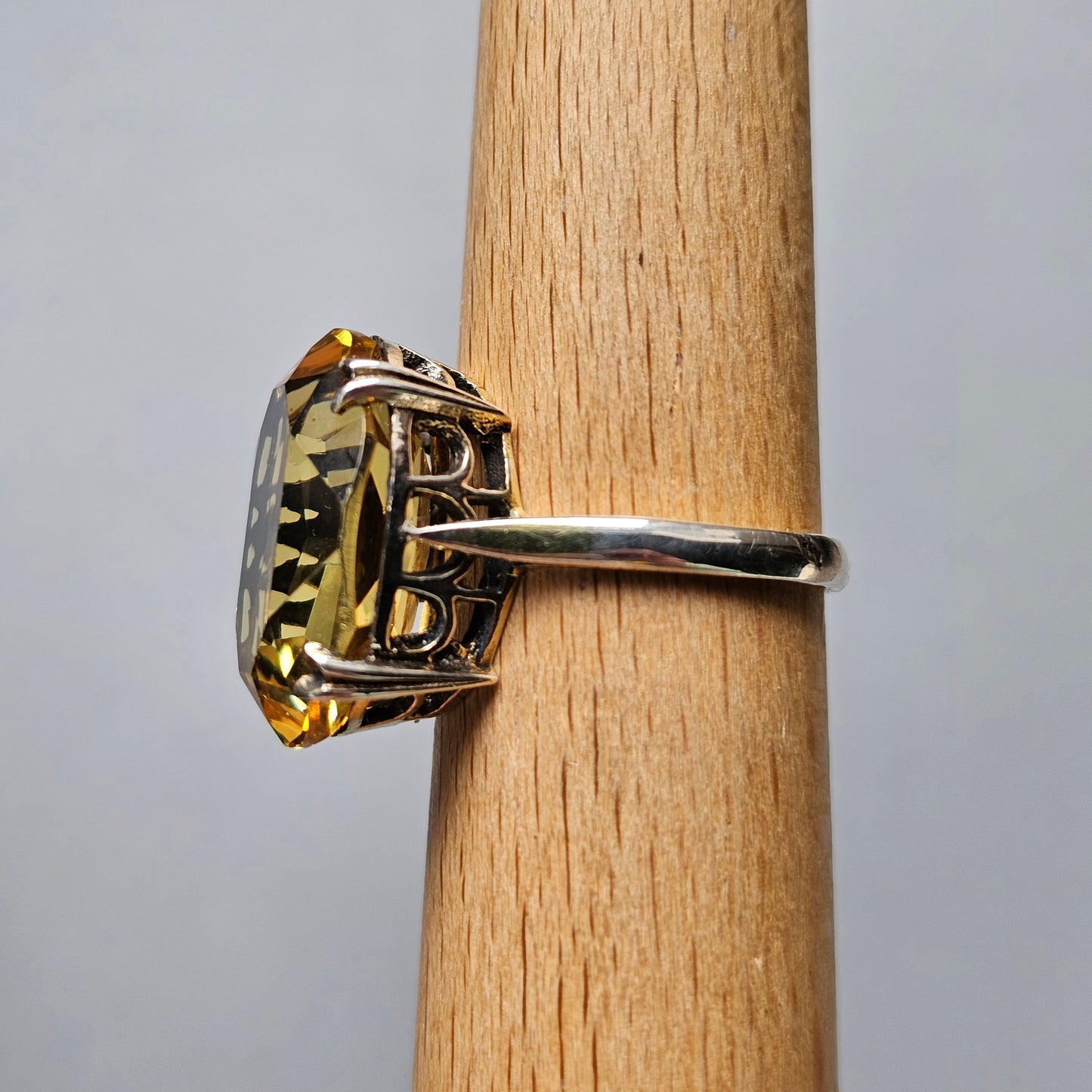 Vintage 1970s Gold Plated Sterling Silver with Citrine Style Glass Cocktail Ring