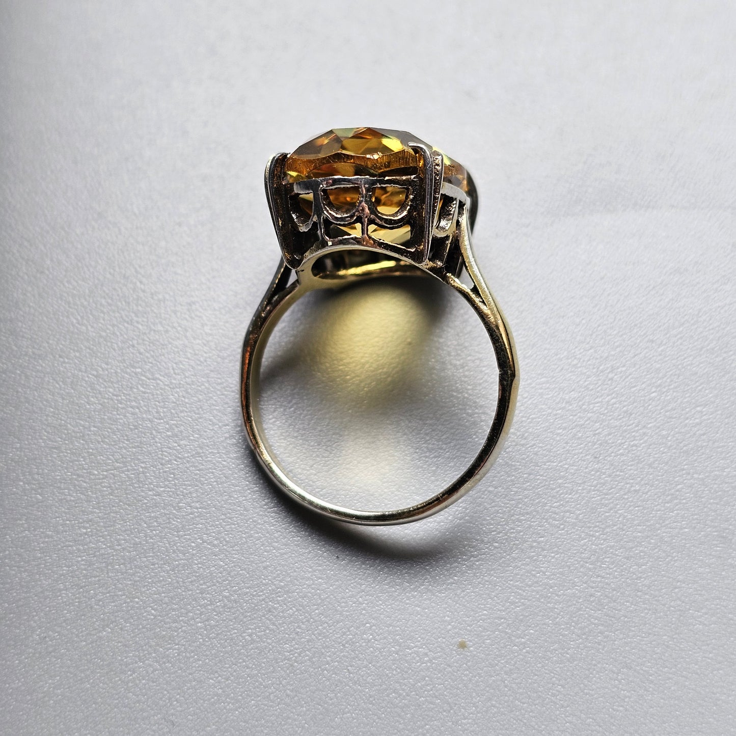 Vintage 1970s Gold Plated Sterling Silver with Citrine Style Glass Cocktail Ring