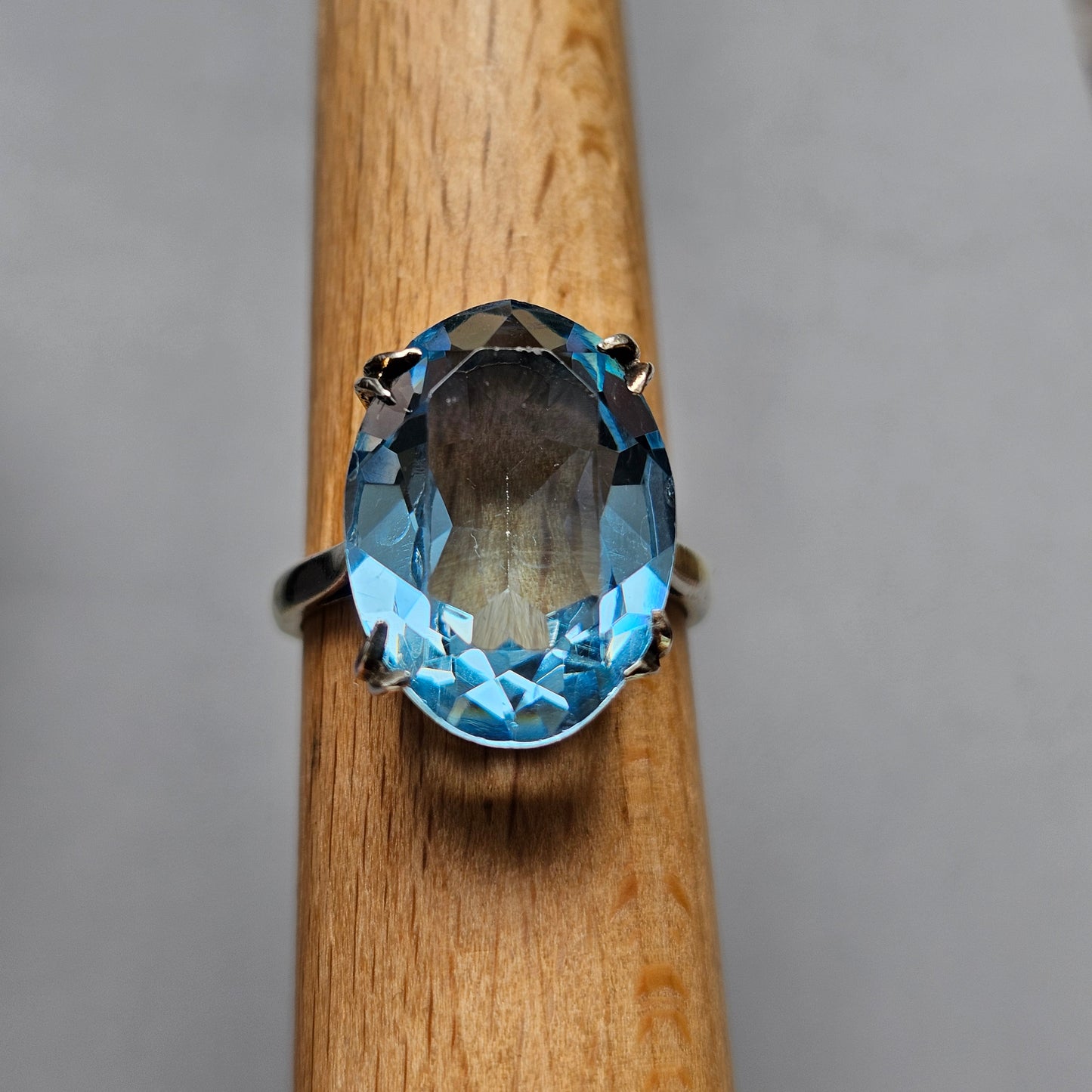 Vintage 1970s Gold Plated Sterling Silver with Blue Topaz Style Paste Cocktail Ring
