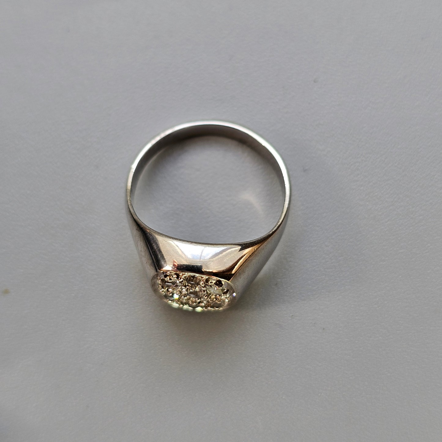 Vintage Silver Signet Style Ring with Glass Crystals