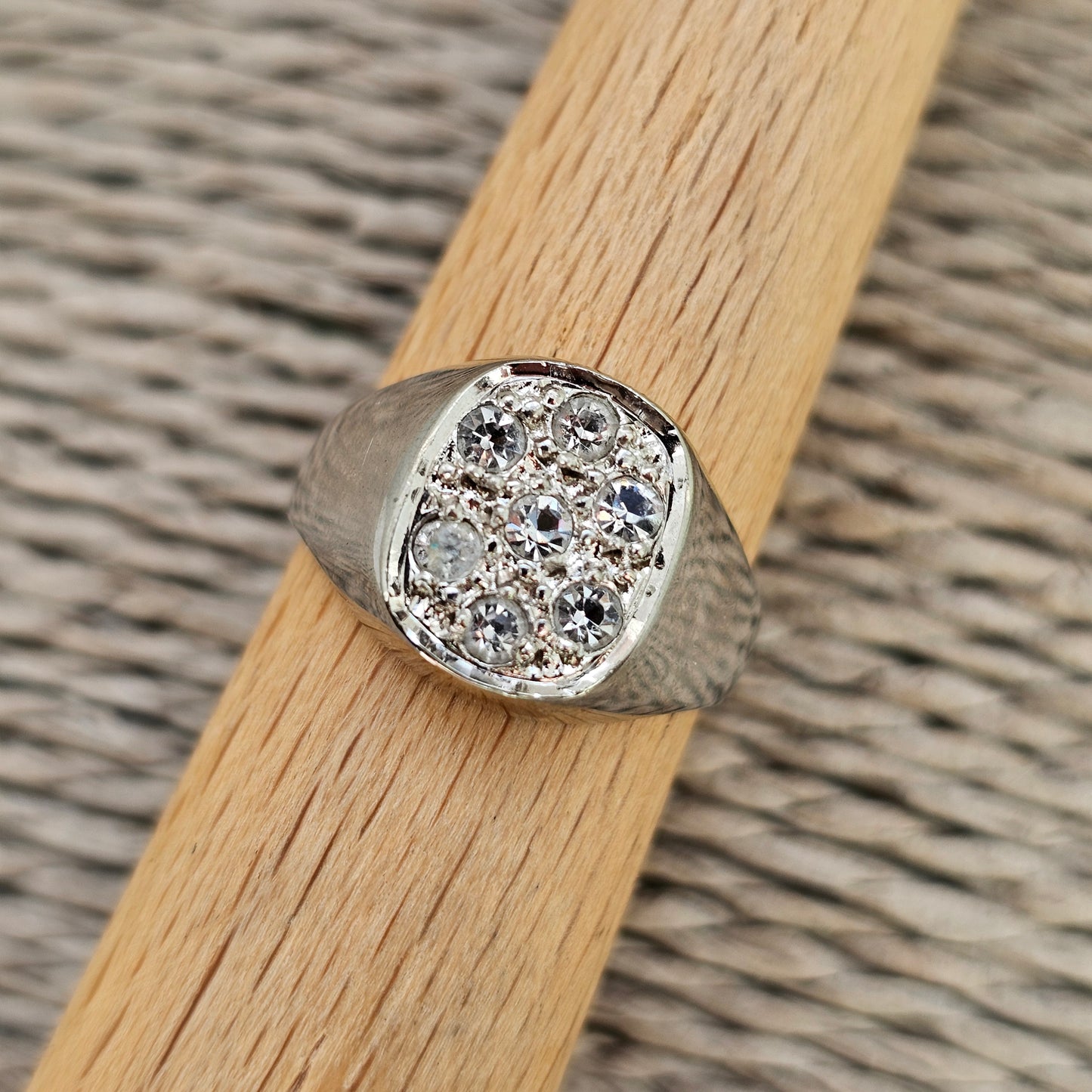 Vintage Silver Signet Style Ring with Glass Crystals