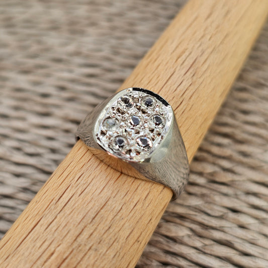 Vintage Silver Signet Style Ring with Glass Crystals