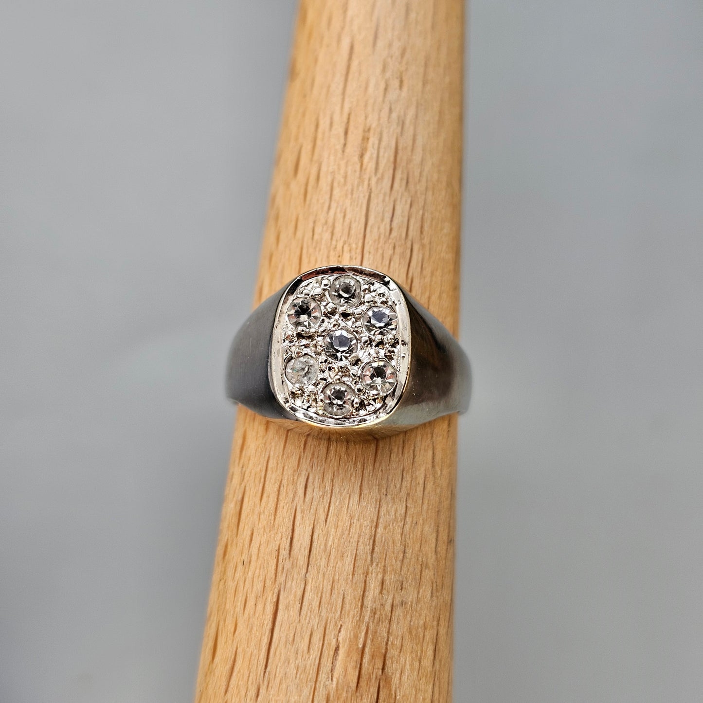 Vintage Silver Signet Style Ring with Glass Crystals