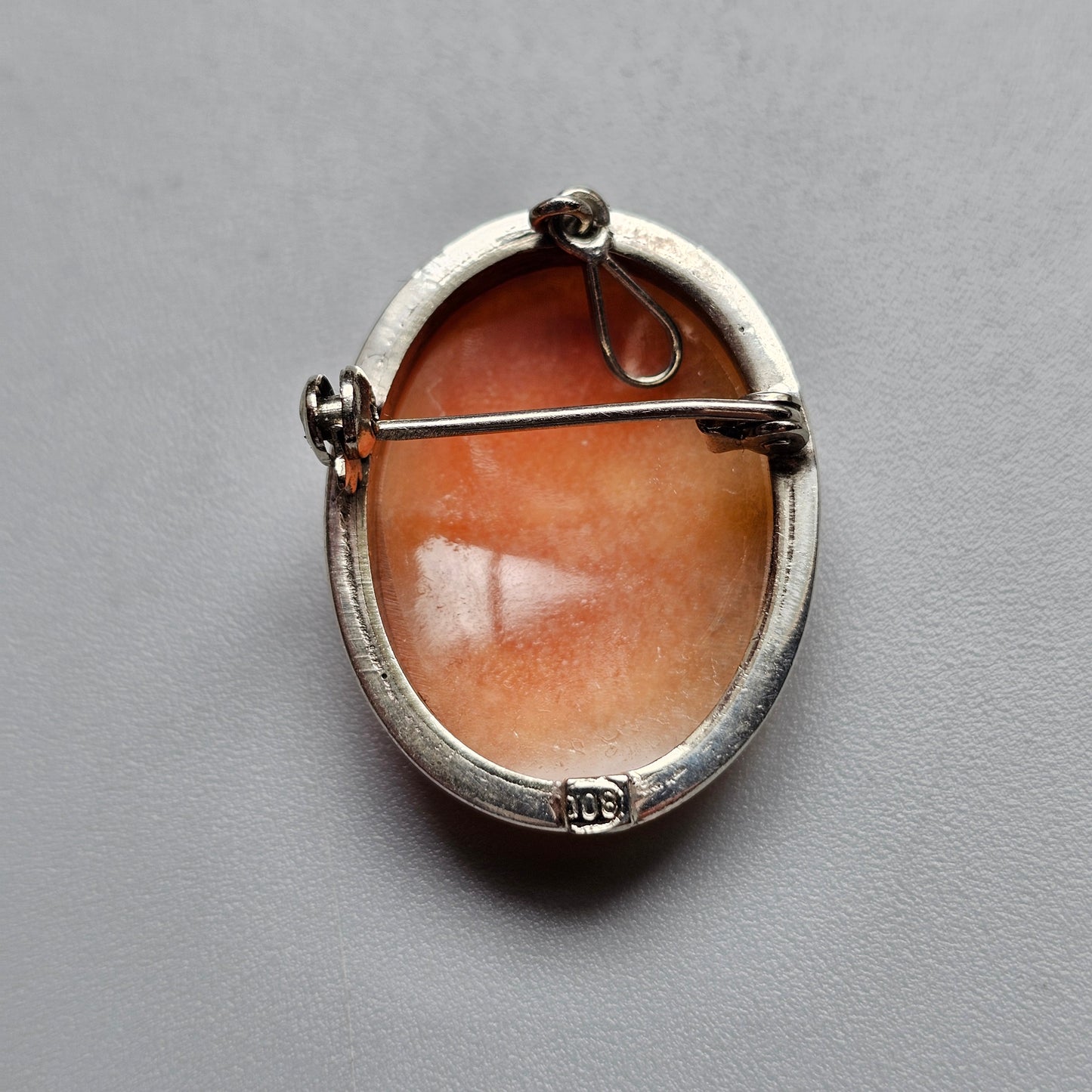 Vintage 800 Silver Framed Shell Cameo Brooch