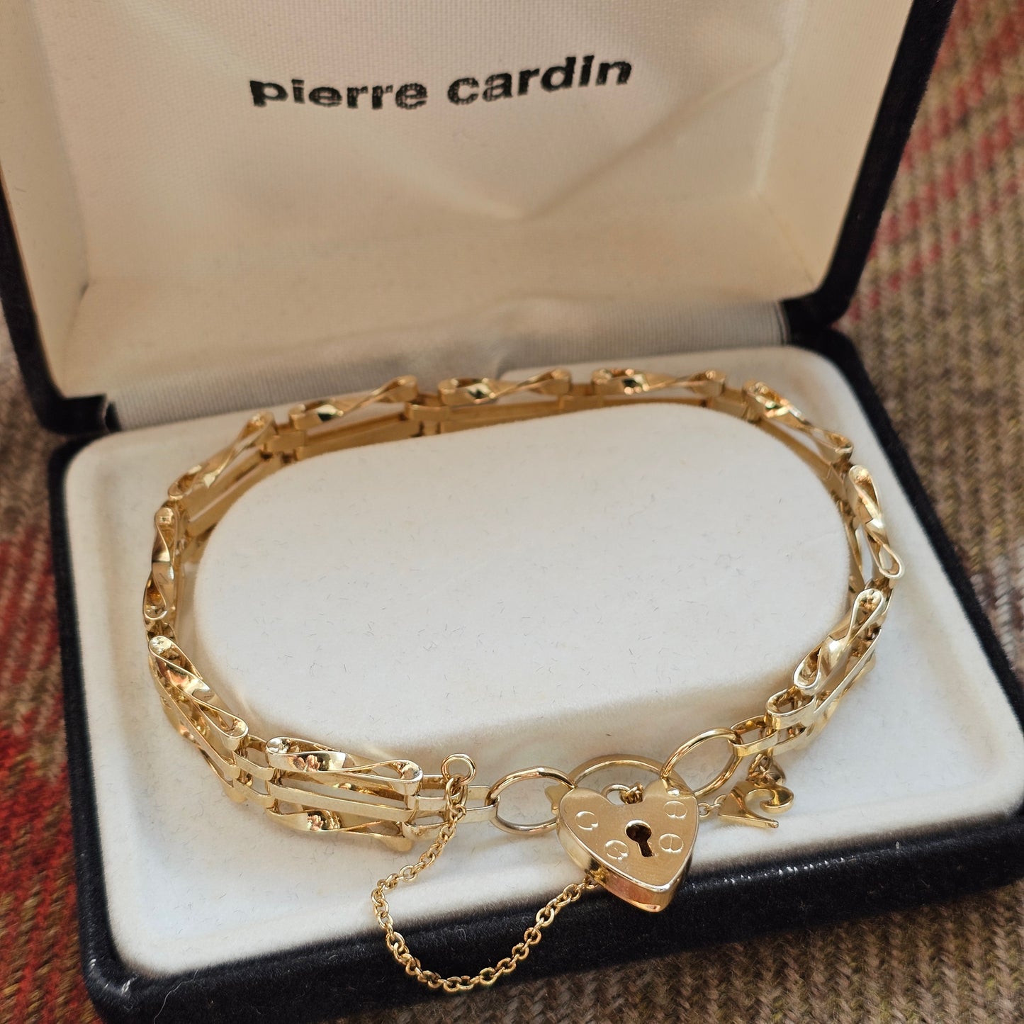 Boxed Vintage Pierre Cardin Gold Tone Heart Lock Gate Bracelet